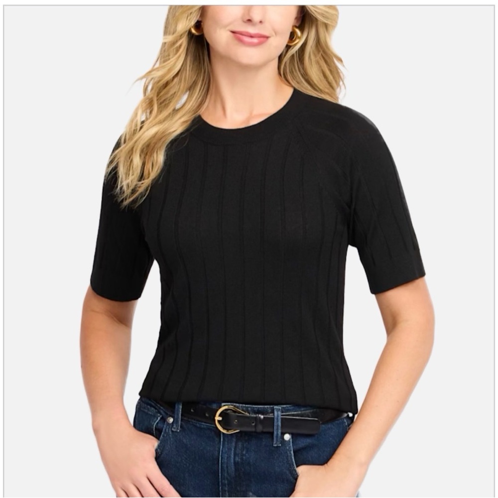 Cosmic Blue Love Zuri Wide Rib Crew Neck “Date Night” Tee Top Black – Size S NWT